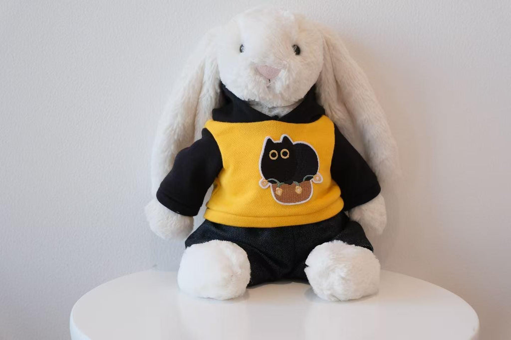 Jellycat Bunny Hoodie Outfit,Custom Plush Clothes,Yellow Sweatshirt and Dark Jeans ,Stuffed Animal Street Fashion,Easter Bunny (No dolls )