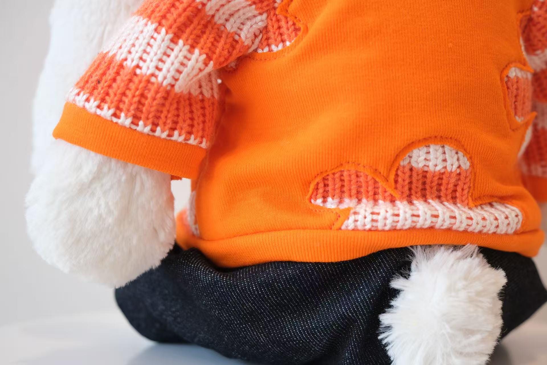 Jellycat Bunny Sweater and Jeans, Two-Piece Orange Sweater Set & Dark Denim, Stuffed Animal Winter Clothes,Easter Gifts (No Dolls))