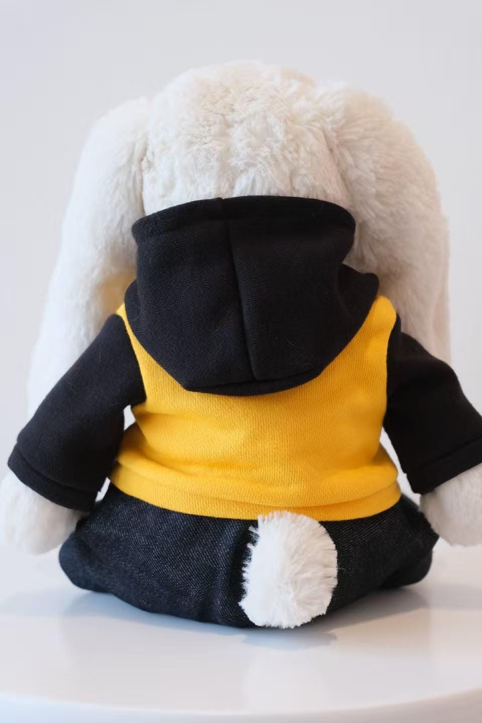 Jellycat Bunny Hoodie Outfit,Custom Plush Clothes,Yellow Sweatshirt and Dark Jeans ,Stuffed Animal Street Fashion,Easter Bunny (No dolls )