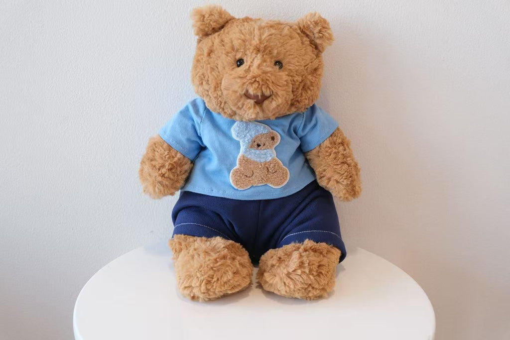 Sweet Bartholomew Bear Clothes, Light Blue T-shirt with Bear Appliqué, Navy Blue Pants, Handmade Plush Toy Apparel,Easter Gifts (No Dolls))