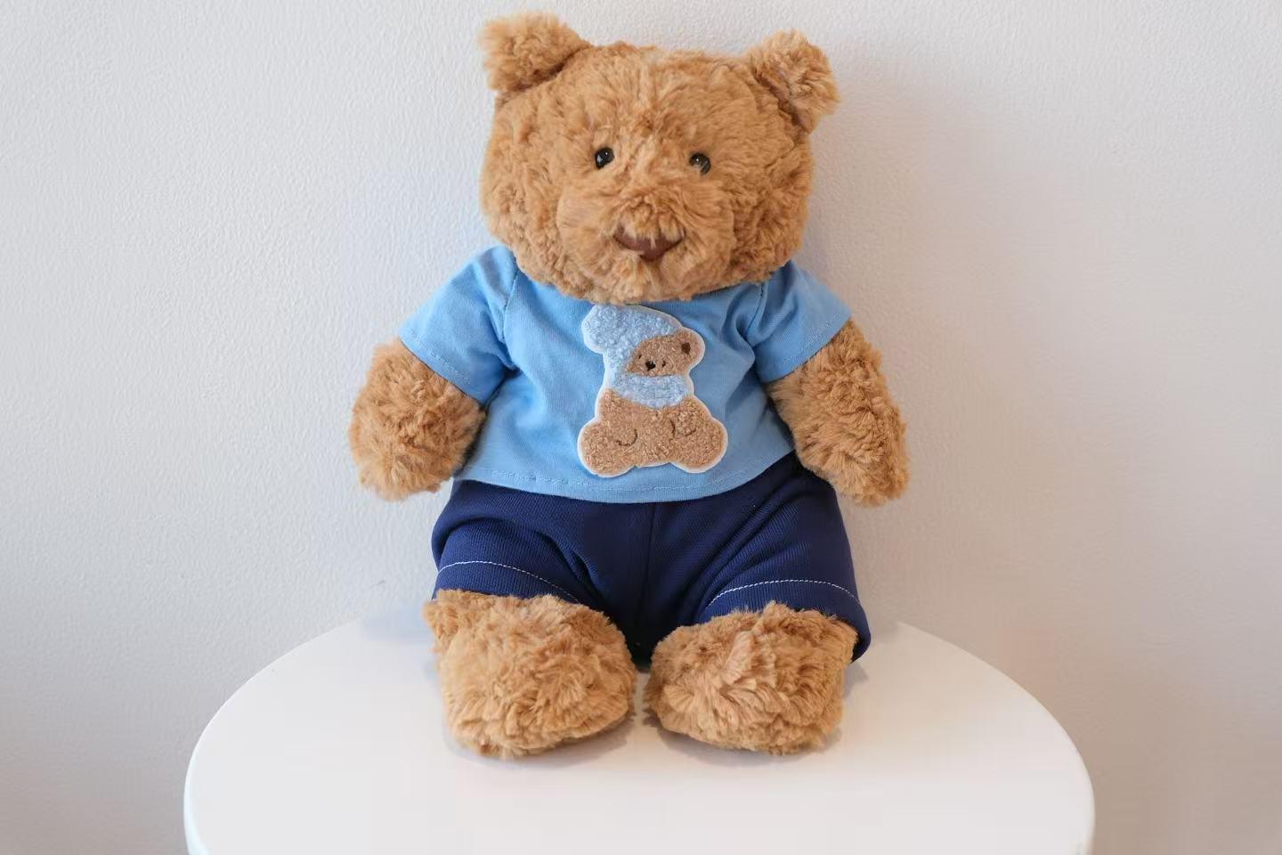 Sweet Bartholomew Bear Clothes, Light Blue T-shirt with Bear Appliqué, Navy Blue Pants, Handmade Plush Toy Apparel,Easter Gifts (No Dolls))