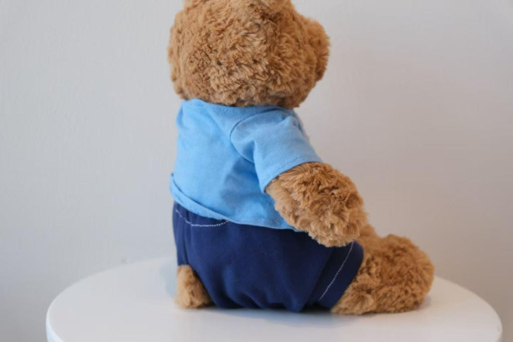 Sweet Bartholomew Bear Clothes, Light Blue T-shirt with Bear Appliqué, Navy Blue Pants, Handmade Plush Toy Apparel,Easter Gifts (No Dolls))