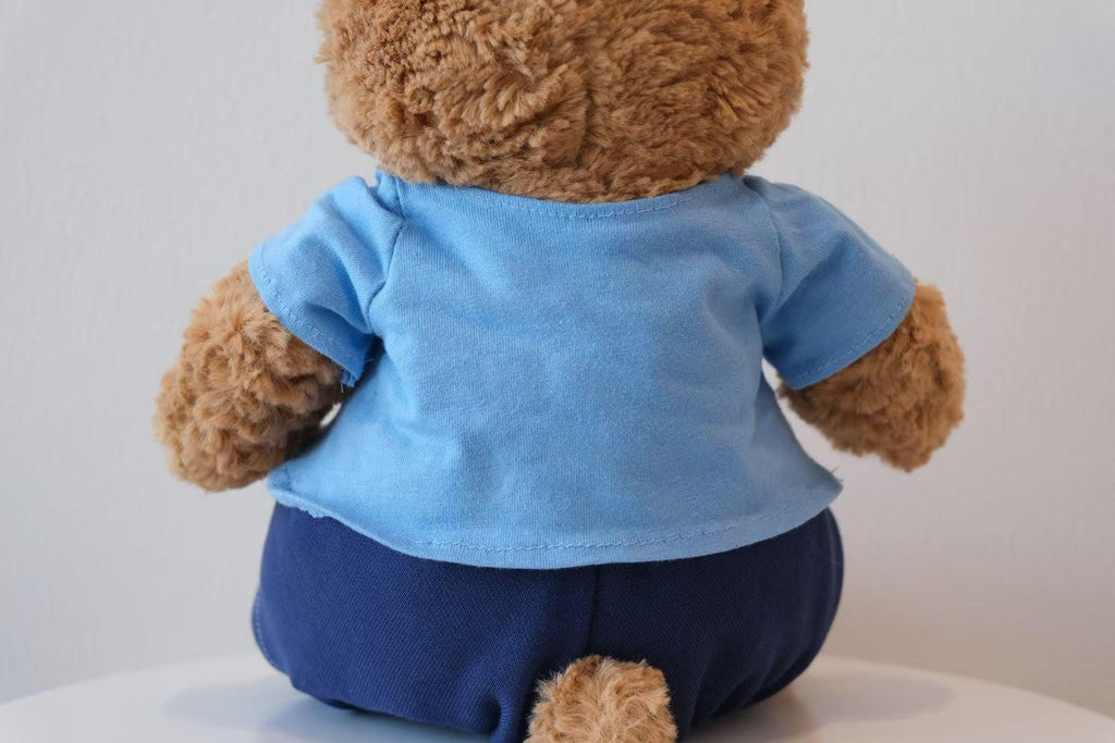 Sweet Bartholomew Bear Clothes, Light Blue T-shirt with Bear Appliqué, Navy Blue Pants, Handmade Plush Toy Apparel,Easter Gifts (No Dolls))