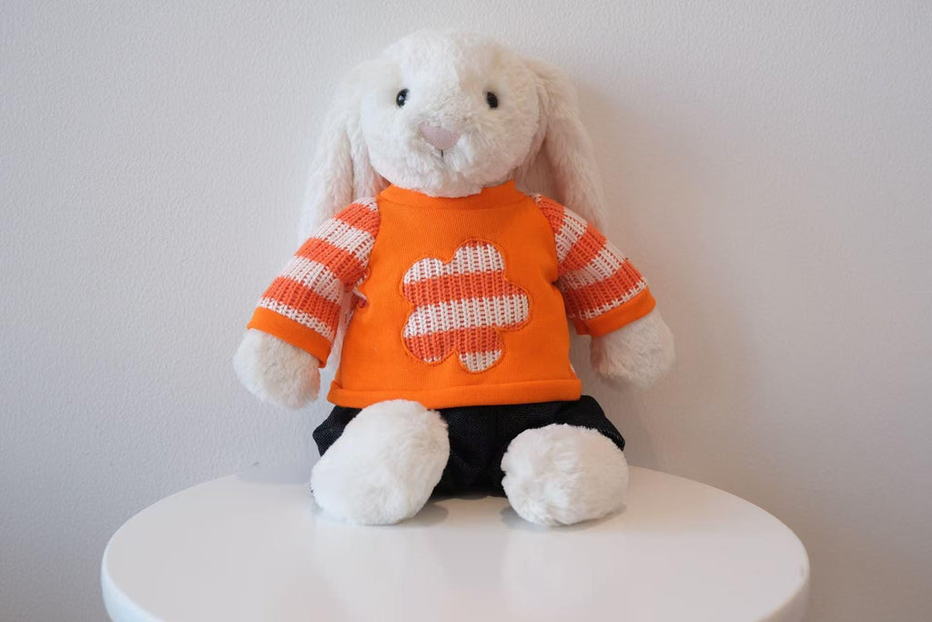 Jellycat Bunny Sweater and Jeans, Two-Piece Orange Sweater Set & Dark Denim, Stuffed Animal Winter Clothes,Easter Gifts (No Dolls))