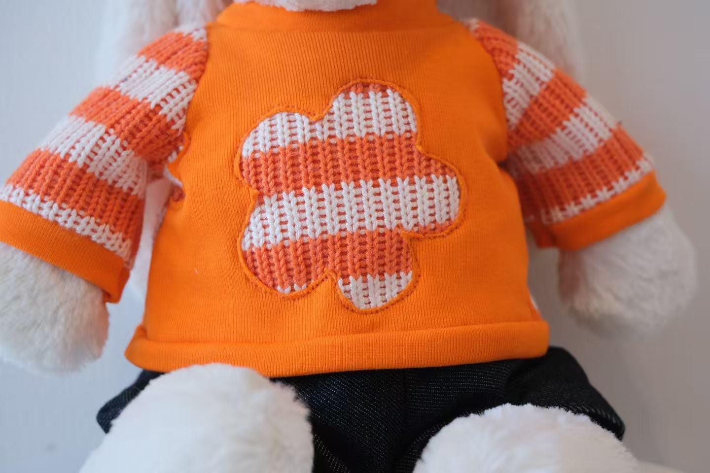 Jellycat Bunny Sweater and Jeans, Two-Piece Orange Sweater Set & Dark Denim, Stuffed Animal Winter Clothes,Easter Gifts (No Dolls))