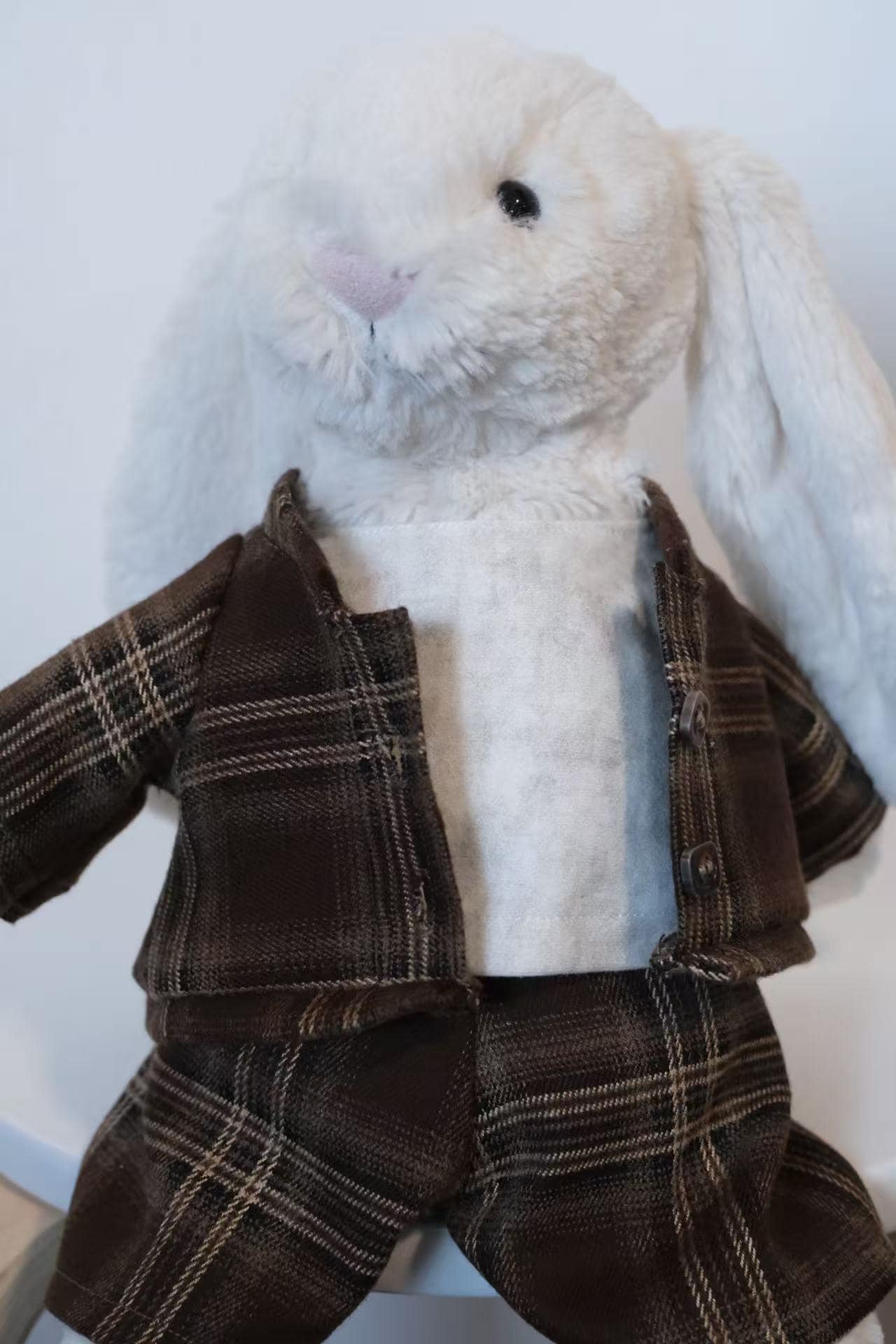 Handmade Brown Plaid Outfit for Jelly cat Bunny, Easter Gifts, Easter Bunny,Monthers day (No Dolls)