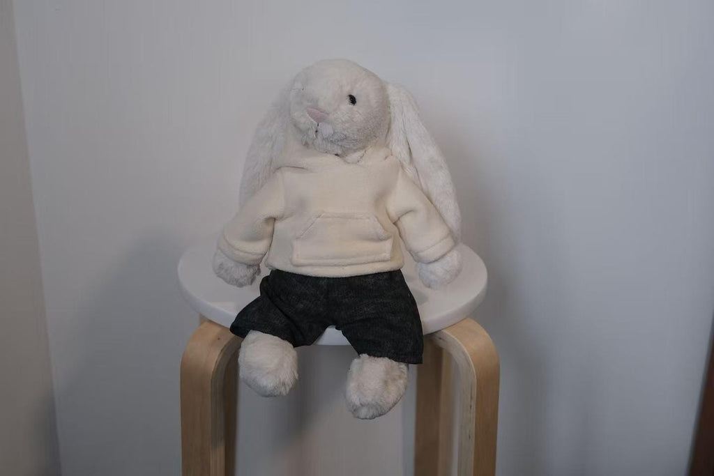 Jellycat Bunny Clothes,White Hoodie and Black Pants Set,Handmade Stuffed Animal Clothing,Custom Bashful Bunny Outfit,Easter Bunny（No Dolls ）