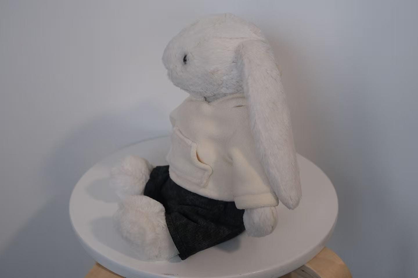 Jellycat Bunny Clothes,White Hoodie and Black Pants Set,Handmade Stuffed Animal Clothing,Custom Bashful Bunny Outfit,Easter Bunny（No Dolls ）