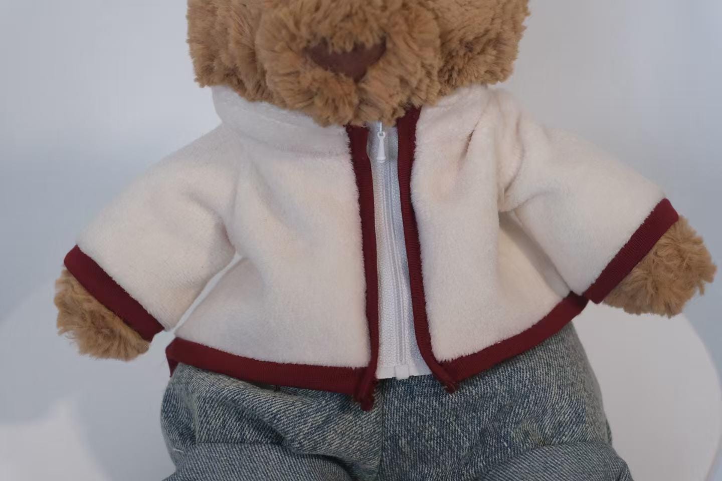 Jellycat Bartholomew Bear Clothes | White Fleece Jacket and Jeans Set | Handmade Plush Bear Outfit| Easter gifts (No Dolls))