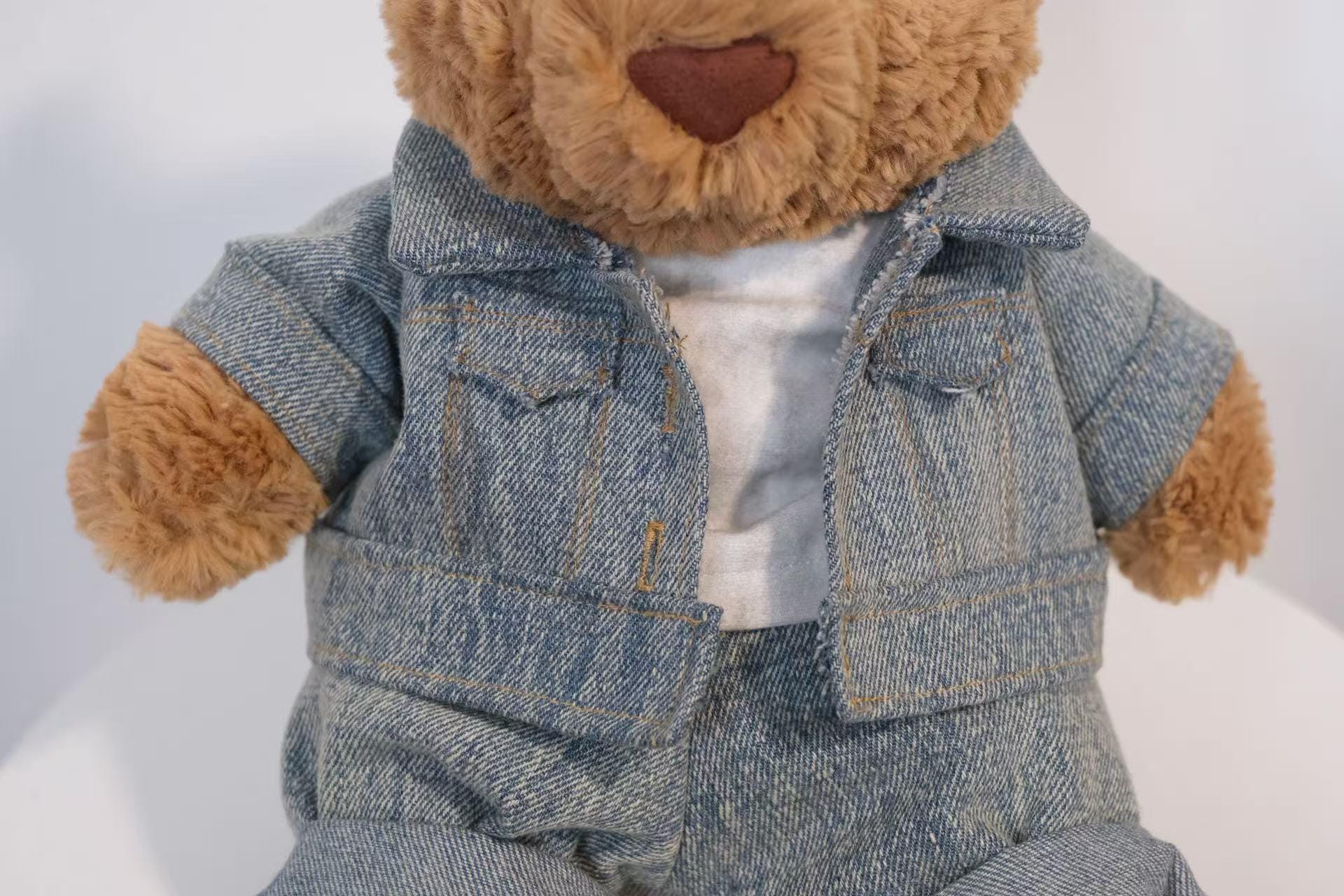 Jellycat Bartholomew Bear Clothes, Denim Jacket and Jeans 3-Piece Set with T-shirt, Handmade Plush Bear Outfit,Easter Gifts (No dolls)