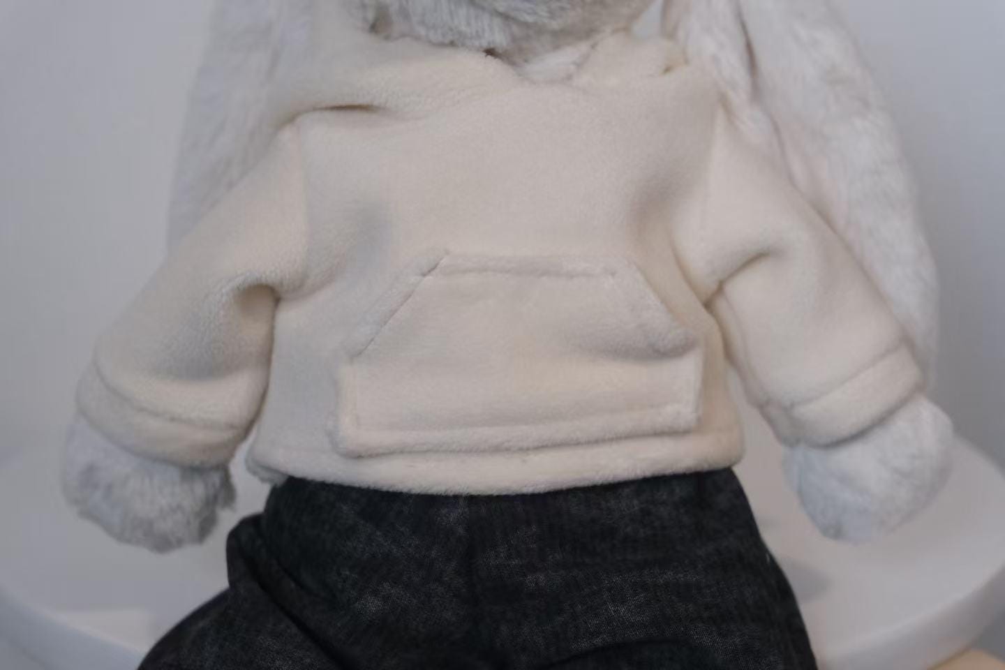 Jellycat Bunny Clothes,White Hoodie and Black Pants Set,Handmade Stuffed Animal Clothing,Custom Bashful Bunny Outfit,Easter Bunny（No Dolls ）