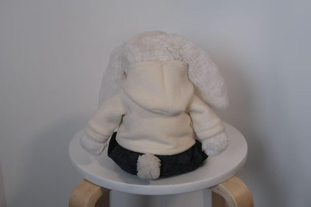 Jellycat Bunny Clothes,White Hoodie and Black Pants Set,Handmade Stuffed Animal Clothing,Custom Bashful Bunny Outfit,Easter Bunny（No Dolls ）