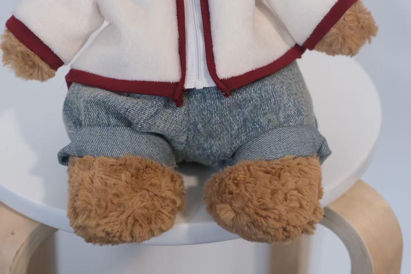 Jellycat Bartholomew Bear Clothes | White Fleece Jacket and Jeans Set | Handmade Plush Bear Outfit| Easter gifts (No Dolls))
