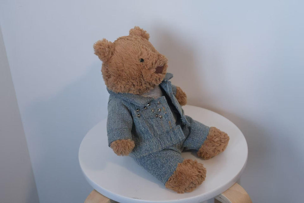 Jellycat Bartholomew Bear Clothes , 3-Piece Denim Jacket, Jeans & T-shirt Set , Handmade Plush Bear Outfit, Easter Gifts (No Dolls)