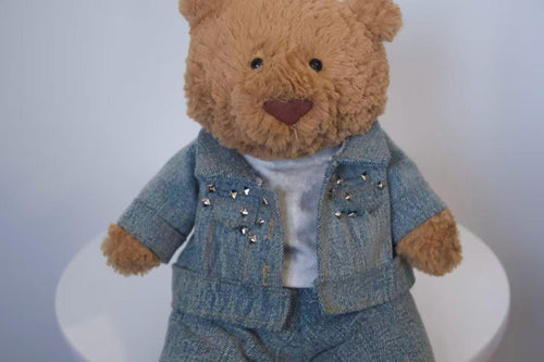 Jellycat Bartholomew Bear Clothes | 3-Piece Denim Jacket, Jeans & T-shirt Set | Handmade Plush Bear Outfit| Easter Gifts (No Dolls)