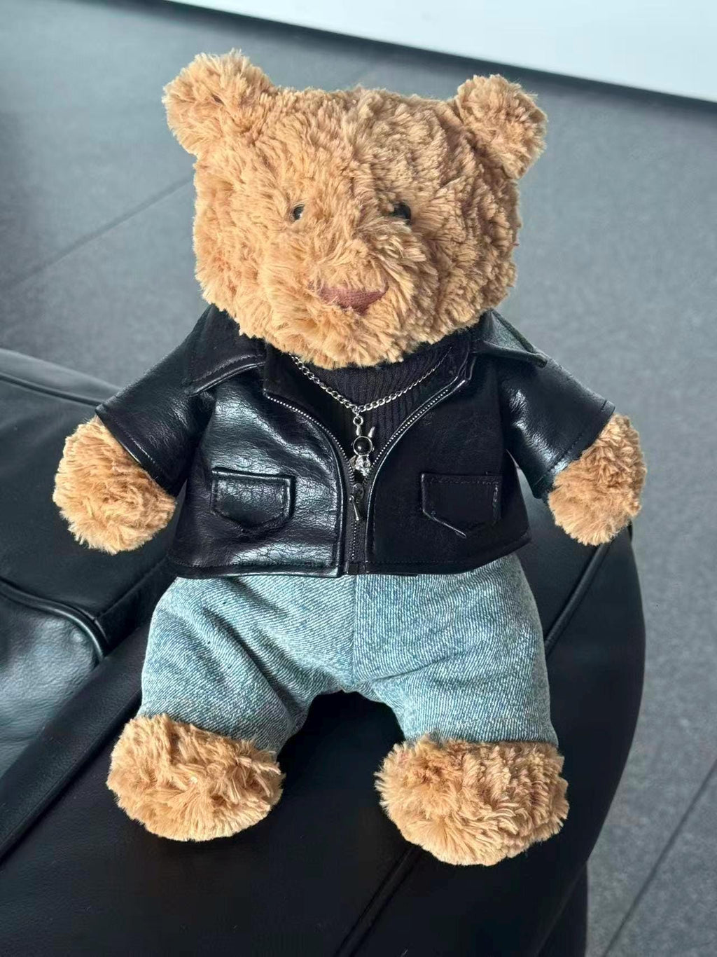 Jellycat Bartholomew Bear Clothes|4-Piece Leather Jacket Set|Handmade Faux Leather Rockstar Outfit|Punk Style|Easter Gifts (No Dolls)
