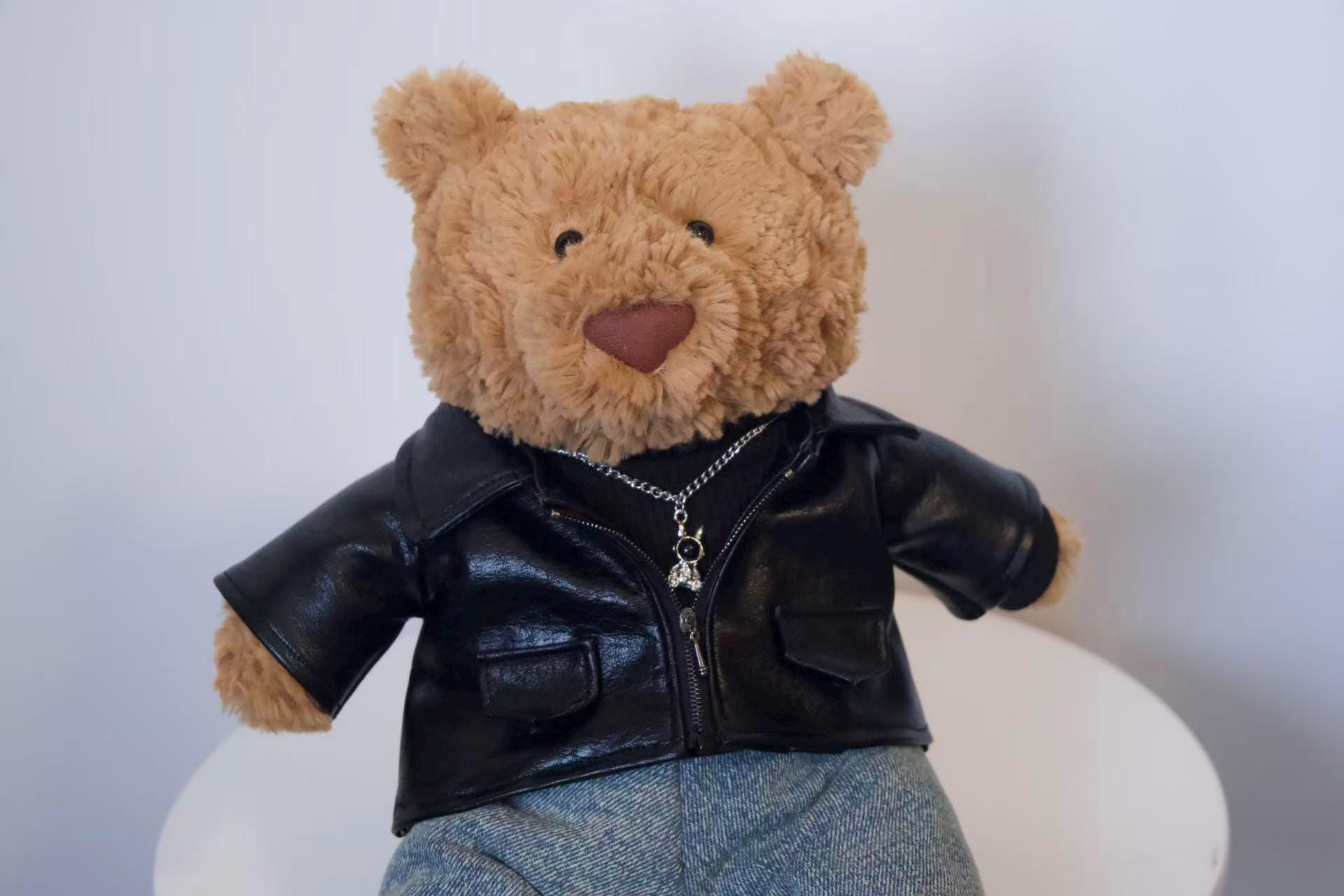 Jellycat Bartholomew Bear Clothes|4-Piece Leather Jacket Set|Handmade Faux Leather Rockstar Outfit|Punk Style|Easter Gifts (No Dolls)