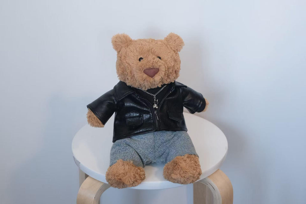 Jellycat Bartholomew Bear Clothes|4-Piece Leather Jacket Set|Handmade Faux Leather Rockstar Outfit|Punk Style|Easter Gifts (No Dolls)