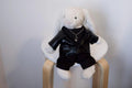 Jellycat Biker Jacket, 4pc Faux Leather Outfit with Necklace for Bashful Bunny, Goth Punk Clothes, Aesthetic Room Decor Gift（No Dolls）