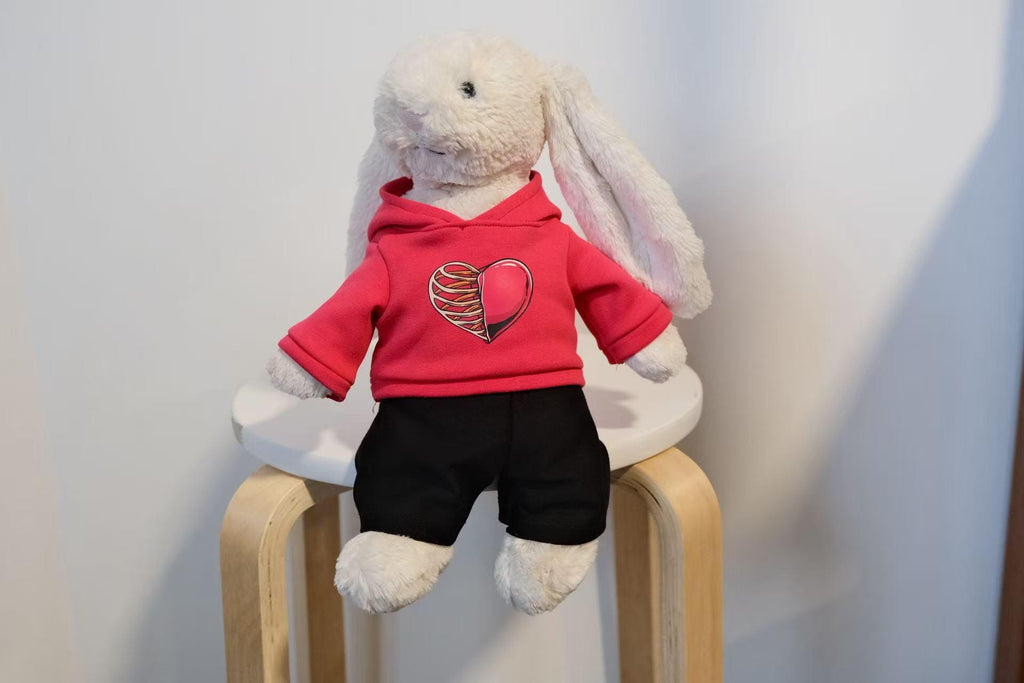 Jellycat Bunny Hoodie,Red Heart Sweatshirt & Pants Set for Medium/Large Bashful Bunny,Stuffed Animal Clothes,Unique Collector Gift(No Dolls)