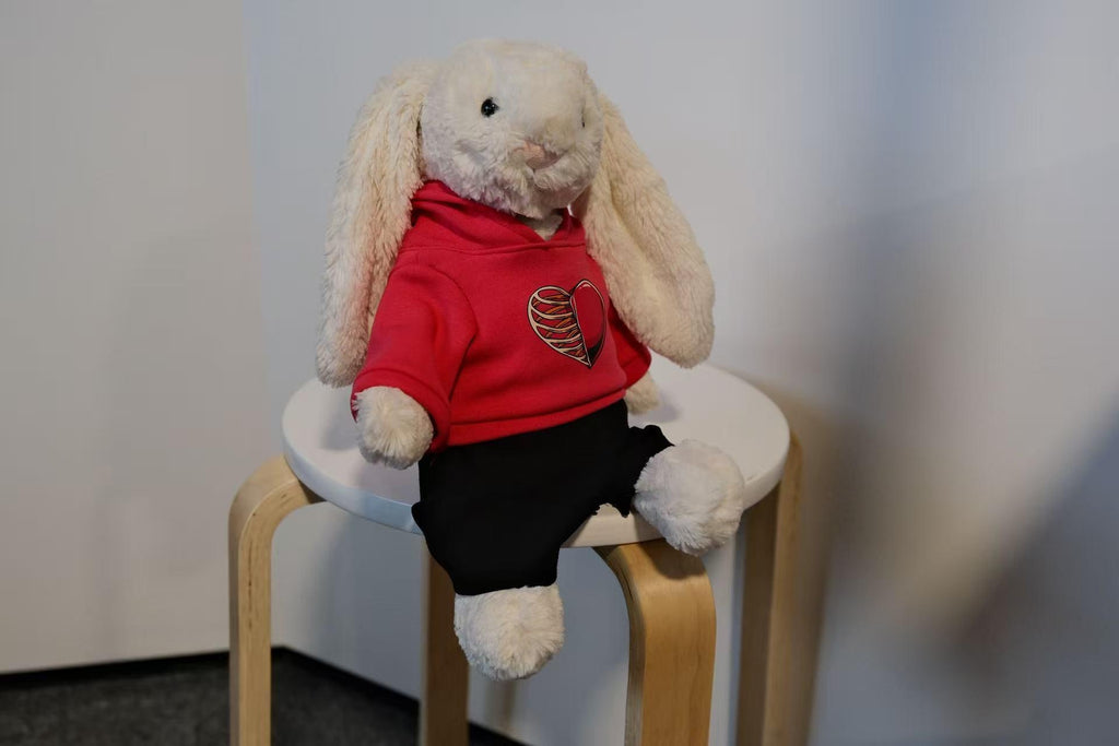 Jellycat Bunny Hoodie,Red Heart Sweatshirt & Pants Set for Medium/Large Bashful Bunny,Stuffed Animal Clothes,Unique Collector Gift(No Dolls)