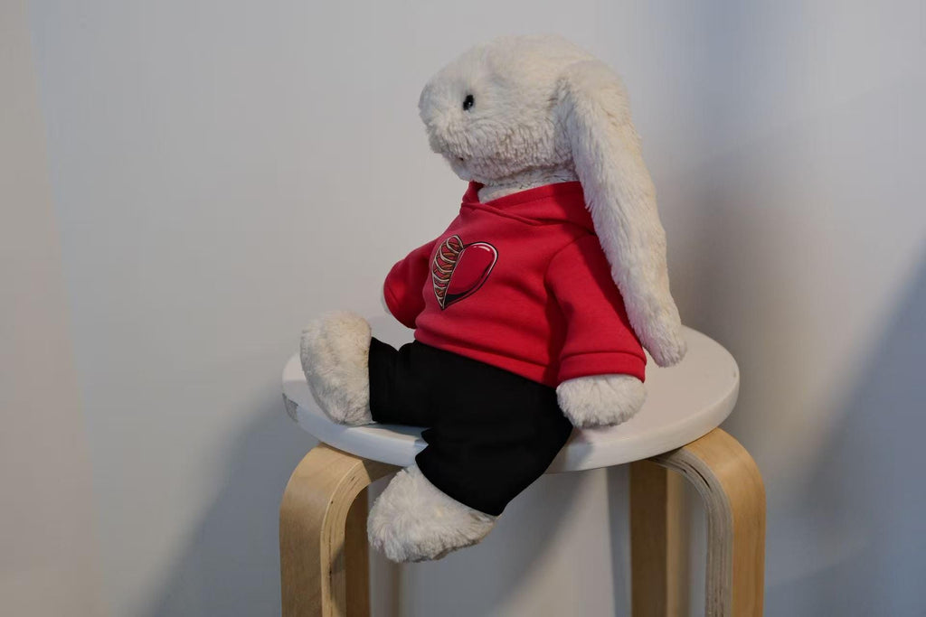Jellycat Bunny Hoodie,Red Heart Sweatshirt & Pants Set for Medium/Large Bashful Bunny,Stuffed Animal Clothes,Unique Collector Gift(No Dolls)