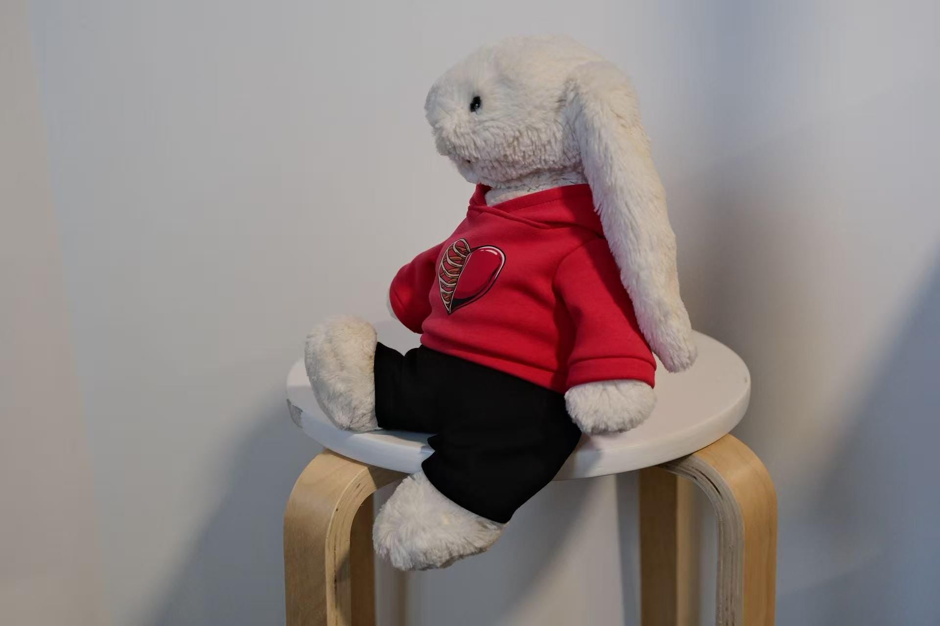 Jellycat Bunny Hoodie,Red Heart Sweatshirt & Pants Set for Medium/Large Bashful Bunny,Stuffed Animal Clothes,Unique Collector Gift(No Dolls)