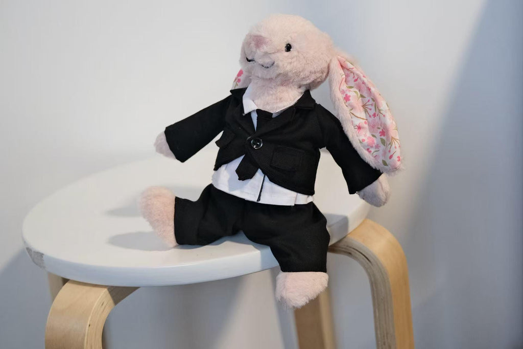 Jellycat Bunny Suit, 4pc Groom Outfit for Wedding, Fits Small/Medium/Large Bashful Bunny, Handmade Ring Bearer Gift, Formal Tuxedo（No Dolls）