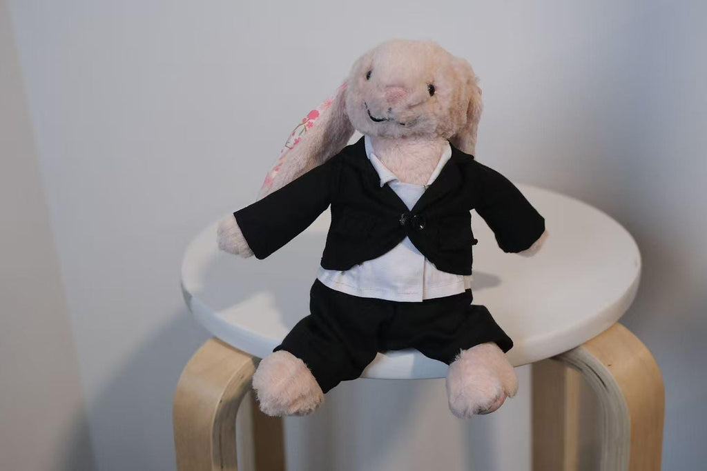 Jellycat Bunny Suit, 4pc Groom Outfit for Wedding, Fits Small/Medium/Large Bashful Bunny, Handmade Ring Bearer Gift, Formal Tuxedo（No Dolls）