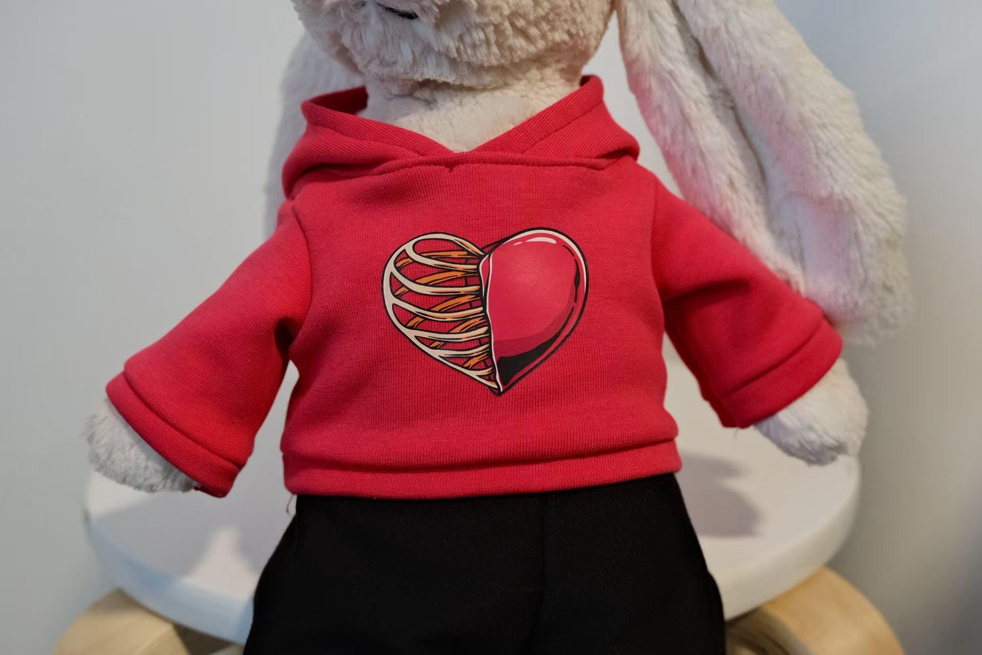 Jellycat Bunny Hoodie,Red Heart Sweatshirt & Pants Set for Medium/Large Bashful Bunny,Stuffed Animal Clothes,Unique Collector Gift(No Dolls)