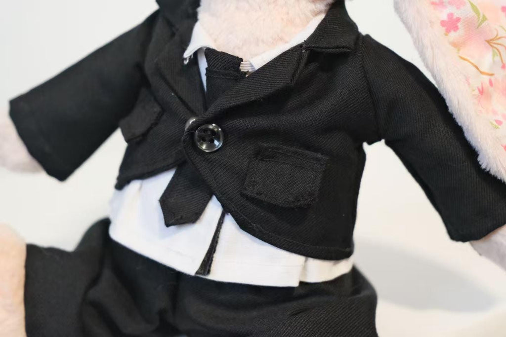 Jellycat Bunny Suit, 4pc Groom Outfit for Wedding, Fits Small/Medium/Large Bashful Bunny, Handmade Ring Bearer Gift, Formal Tuxedo（No Dolls）