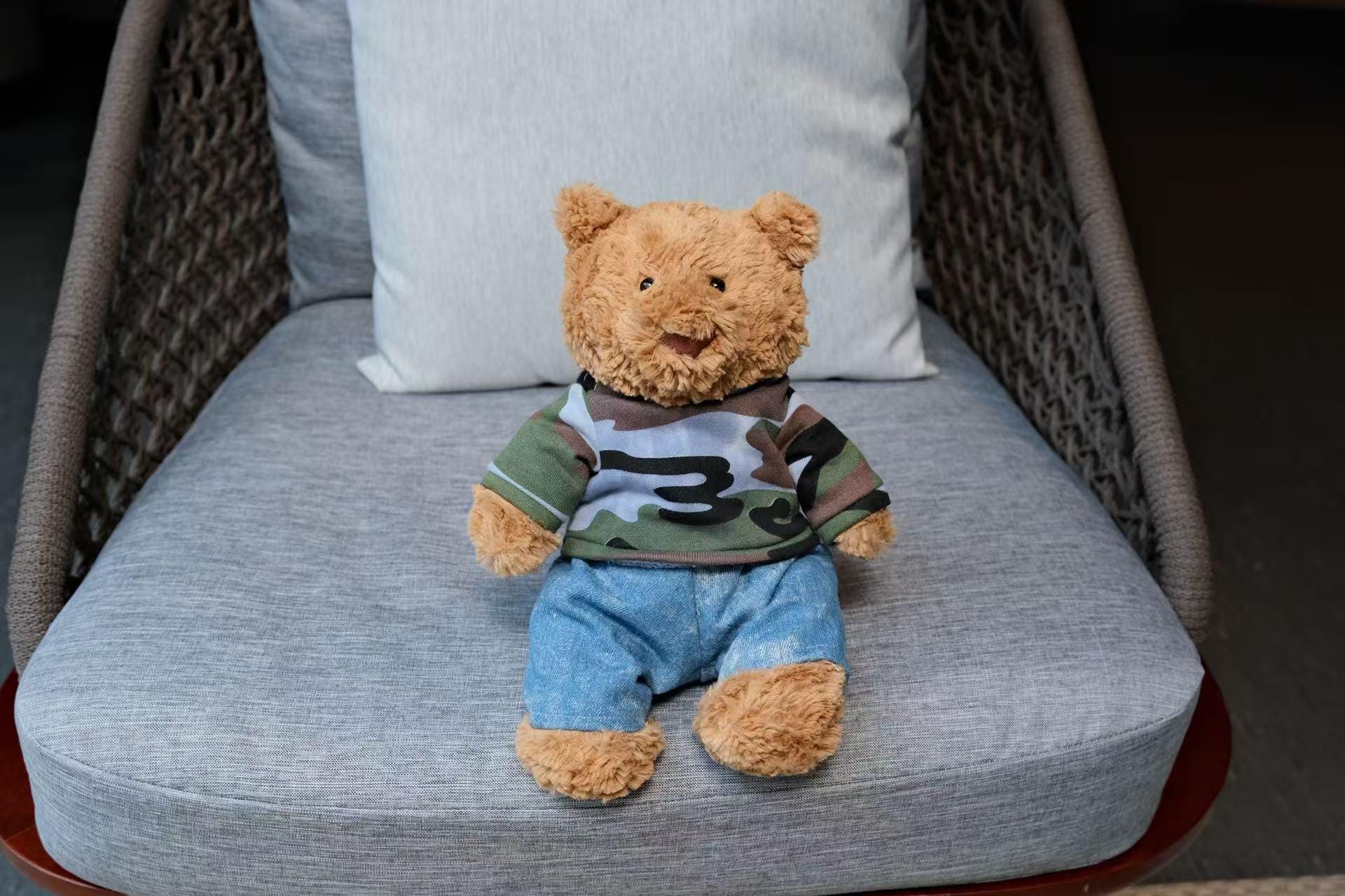 Jellycat Bear Clothes, Camo Hoodie & Jeans Outfit,Custom Fit Bartholomew Bear Clothing,Handmade Plushie Streetwear,Easter Gifts (No Dolls)