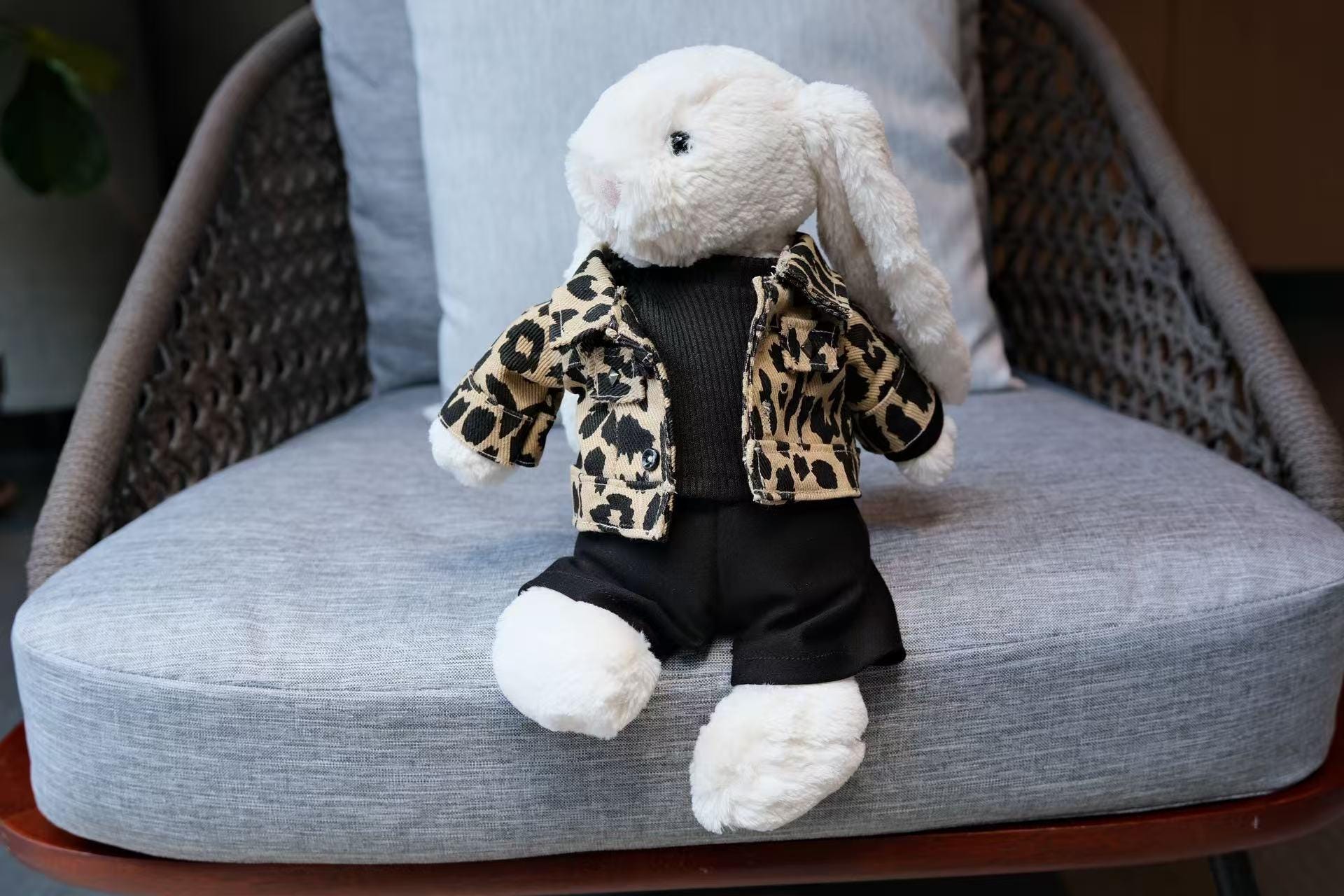 Jellycat Bunny Clothes,Leopard Print Jacket, Black Sweater & Pants Set,Handmade Stuffed Animal Outfit,Bunny Gear,Easter,Mothers day Gifts