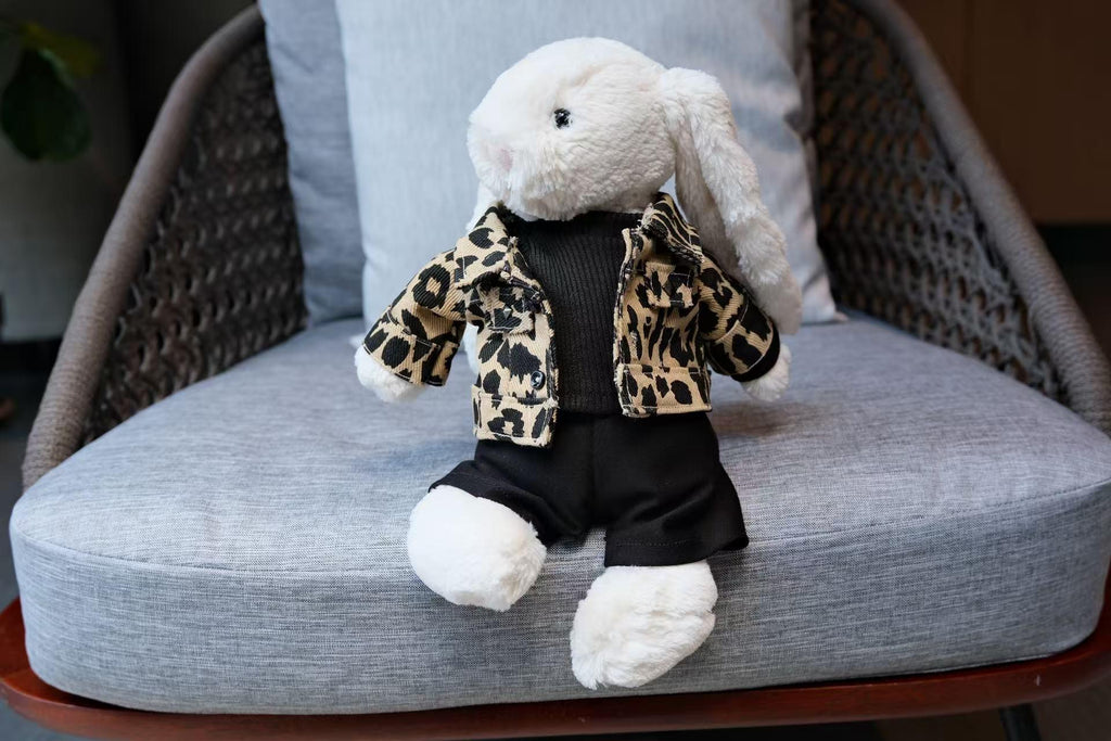 Jellycat Bunny Clothes,Leopard Print Jacket, Black Sweater & Pants Set,Handmade Stuffed Animal Outfit,Bunny Gear,Easter,Mothers day Gifts