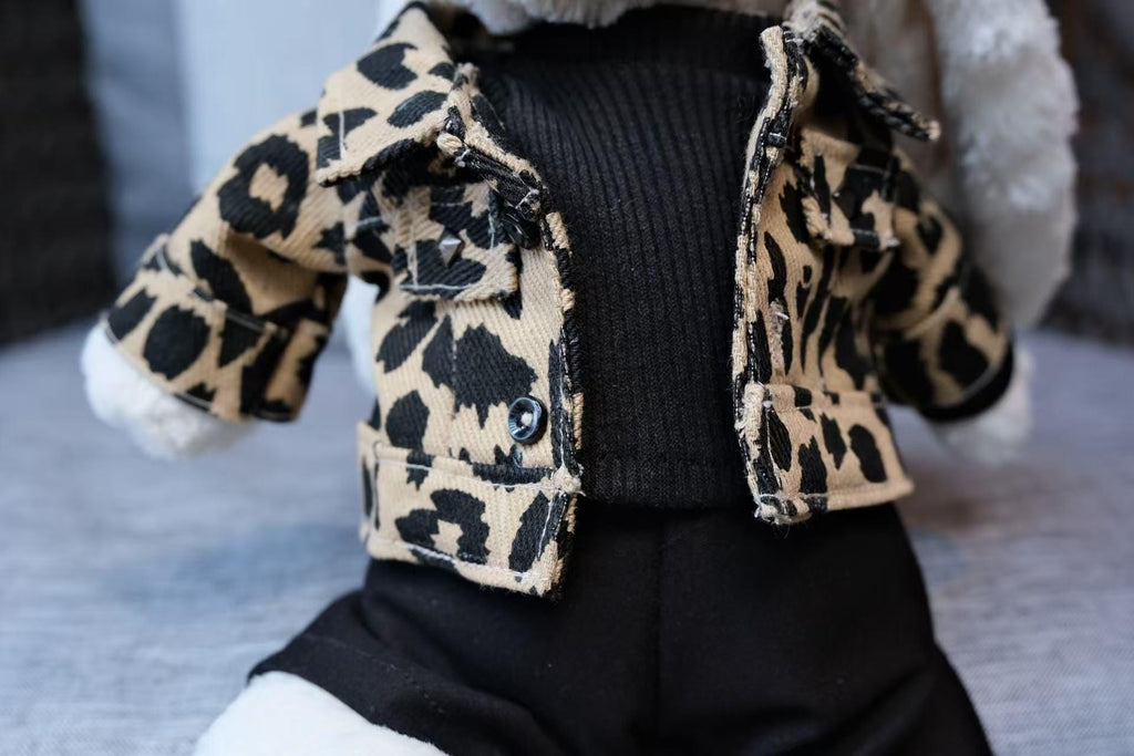 Jellycat Bunny Clothes,Leopard Print Jacket, Black Sweater & Pants Set,Handmade Stuffed Animal Outfit,Bunny Gear,Easter,Mothers day Gifts