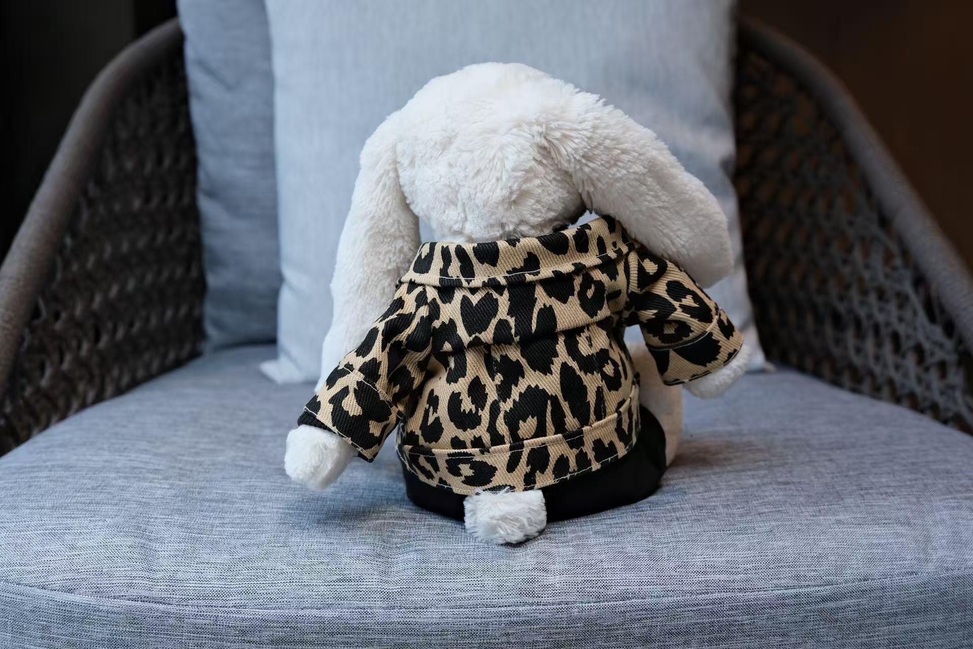 Jellycat Bunny Clothes,Leopard Print Jacket, Black Sweater & Pants Set,Handmade Stuffed Animal Outfit,Bunny Gear,Easter,Mothers day Gifts