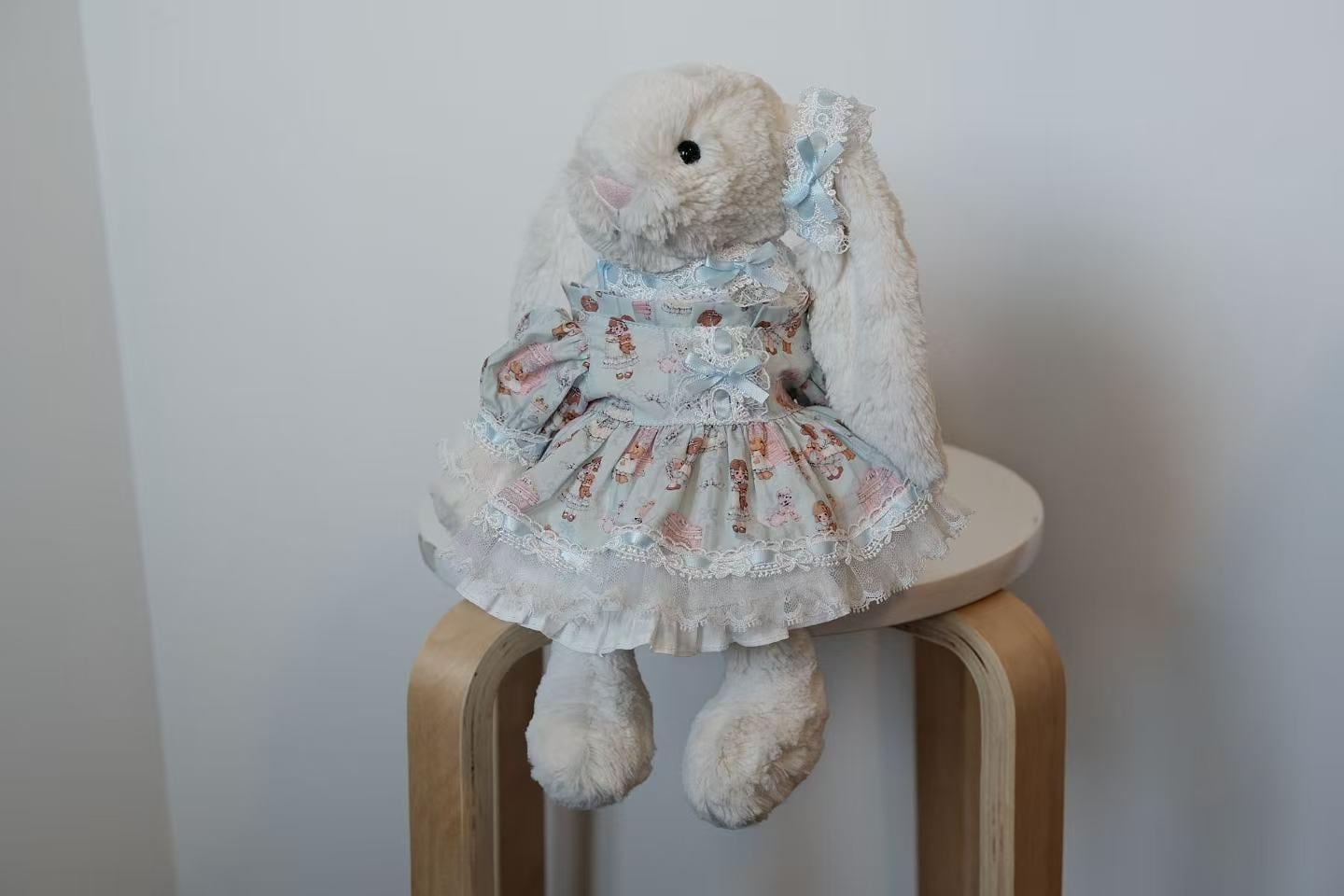 Jellycat Bunny Dress Set for Medium Size M, Pastel Blue Lace Outfit with Ear Bows and Neck Ribbon, Plush Not Included