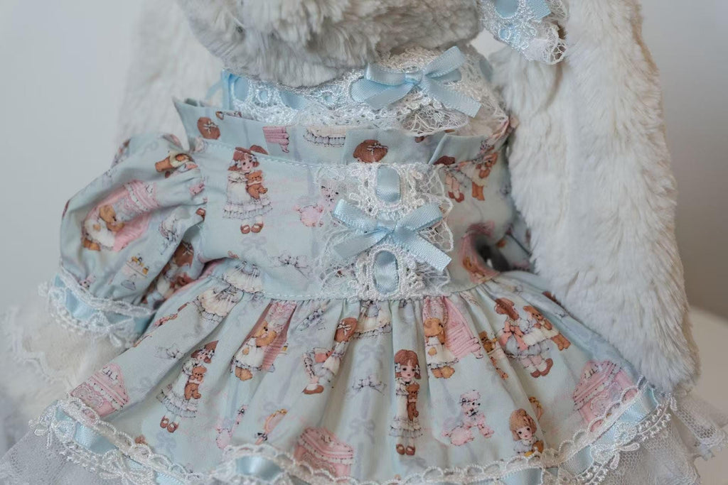 Jellycat Bunny Dress Set for Medium Size M, Pastel Blue Lace Outfit with Ear Bows and Neck Ribbon, Plush Not Included
