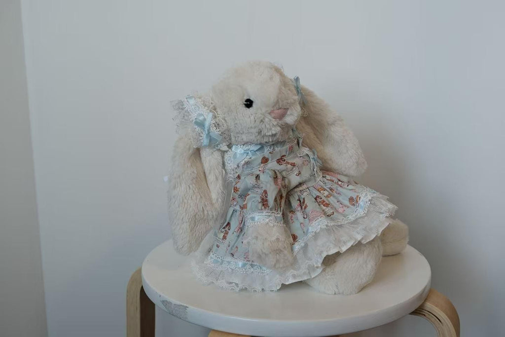 Jellycat Bunny Dress Set for Medium Size M, Pastel Blue Lace Outfit with Ear Bows and Neck Ribbon, Plush Not Included
