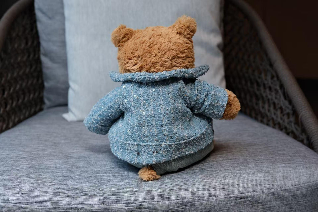 Sequin Denim Jacket for Jellycat Bear, 3-Piece Bartholomew Bear Clothes with Jeans & T-shirt, Handmade Sparkle Bear Outfit, Easter Gift