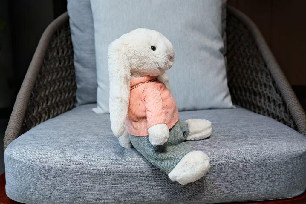 Pink Sweater, Denim Jeans and Necklace Set for Jellycat Bunny, Soft Plush Outfit, Clothes Only