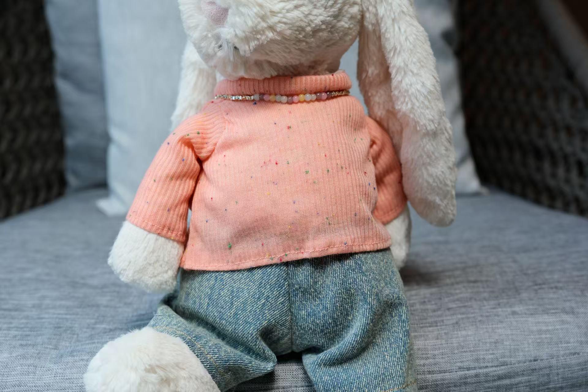 Pink Sweater, Denim Jeans and Necklace Set for Jellycat Bunny, Soft Plush Outfit, Clothes Only