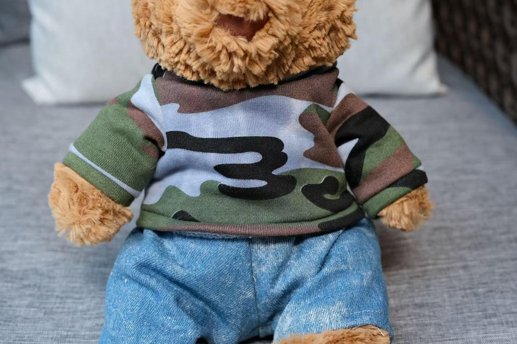 Jellycat Bear Clothes, Camo Hoodie & Jeans Outfit,Custom Fit Bartholomew Bear Clothing,Handmade Plushie Streetwear,Easter Gifts (No Dolls)