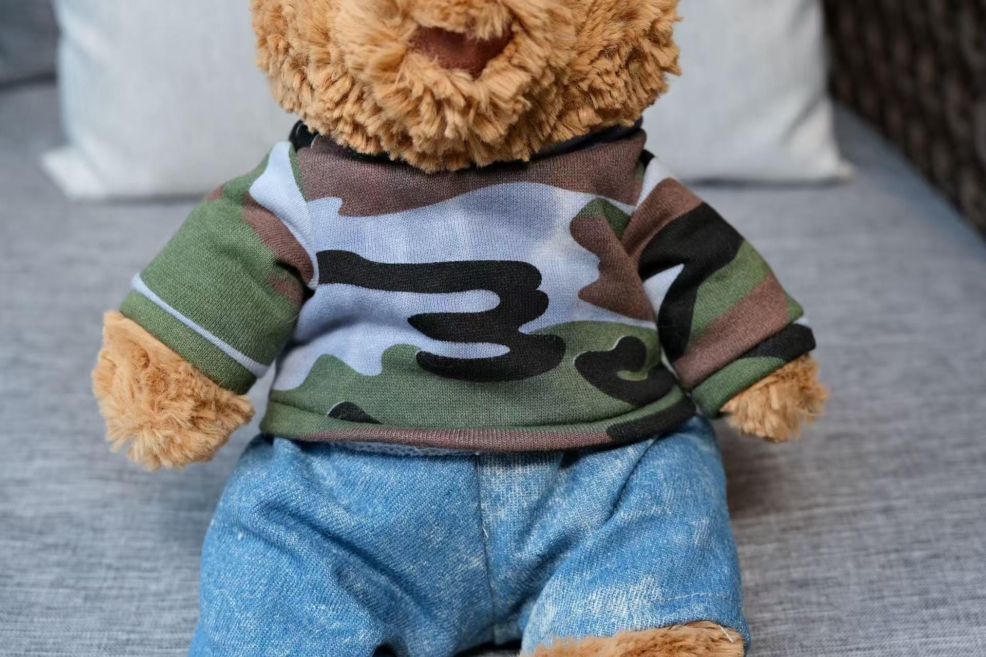Jellycat Bear Clothes, Camo Hoodie & Jeans Outfit,Custom Fit Bartholomew Bear Clothing,Handmade Plushie Streetwear,Easter Gifts (No Dolls)