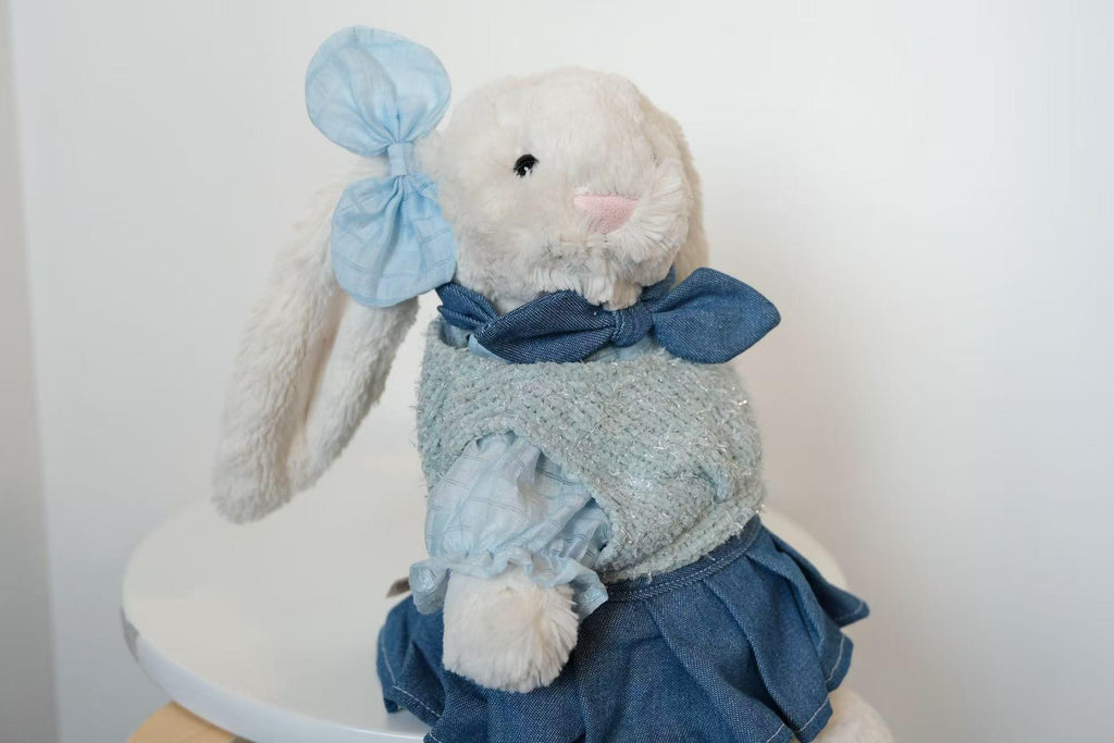 Jellycat Bunny Dress Set for Medium Size M, Head Bow, Neck Bow, Blouse, Sweater Vest & Pleated Skirt, Plush Not Included