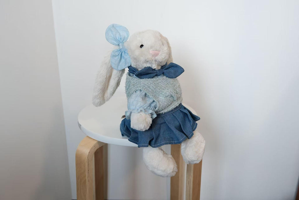 Jellycat Bunny Dress Set for Medium Size M, Head Bow, Neck Bow, Blouse, Sweater Vest & Pleated Skirt, Plush Not Included
