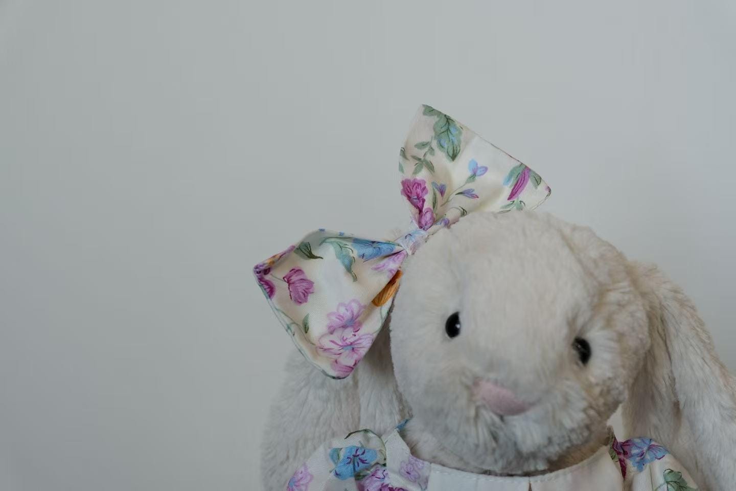 Floral Dress and Bow Set for Size M Jellycat Bunny, Puff Sleeve Plush Outfit with White Collar, Clothes Only