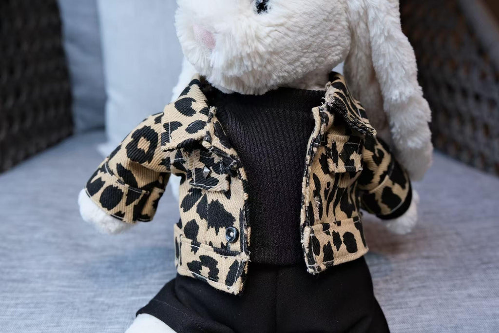 Jellycat Bunny Clothes,Leopard Print Jacket, Black Sweater & Pants Set,Handmade Stuffed Animal Outfit,Bunny Gear,Easter,Mothers day Gifts