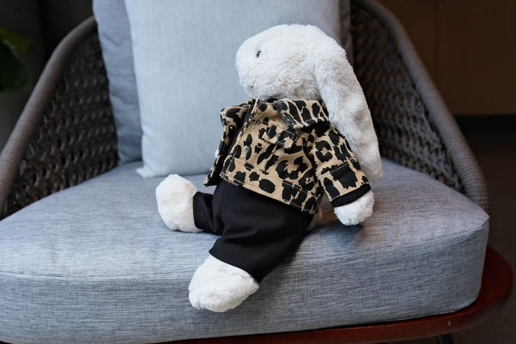 Jellycat Bunny Clothes,Leopard Print Jacket, Black Sweater & Pants Set,Handmade Stuffed Animal Outfit,Bunny Gear,Easter,Mothers day Gifts