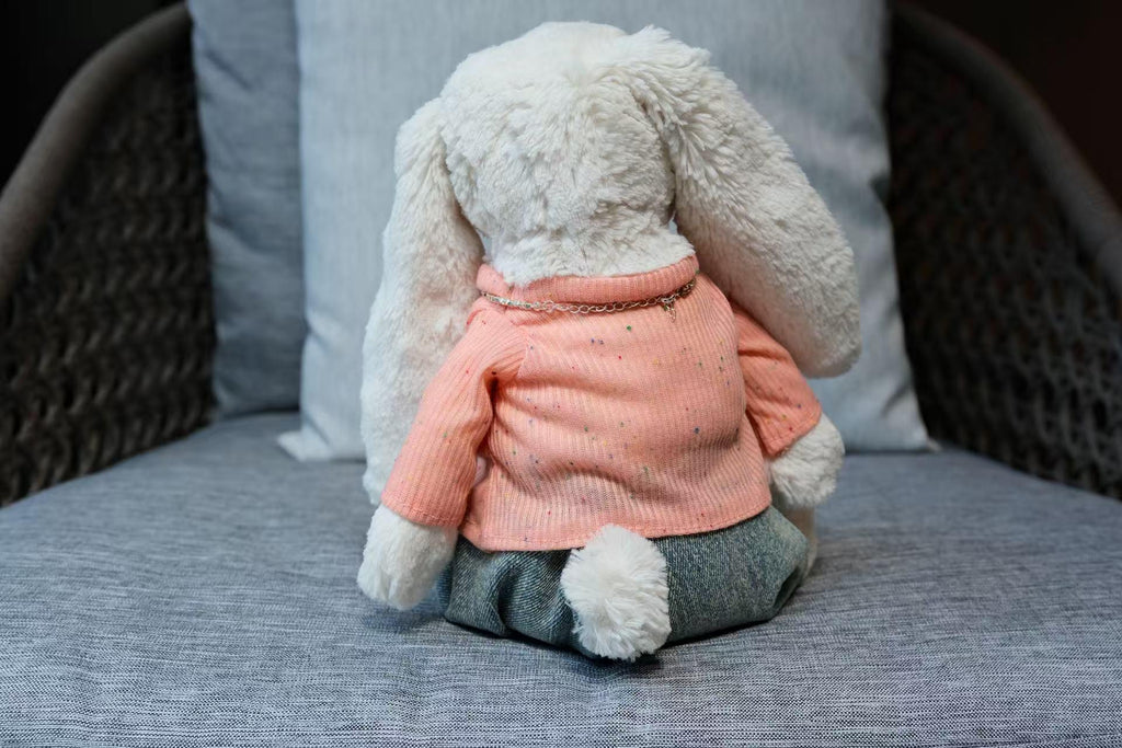 Pink Sweater, Denim Jeans and Necklace Set for Jellycat Bunny, Soft Plush Outfit, Clothes Only